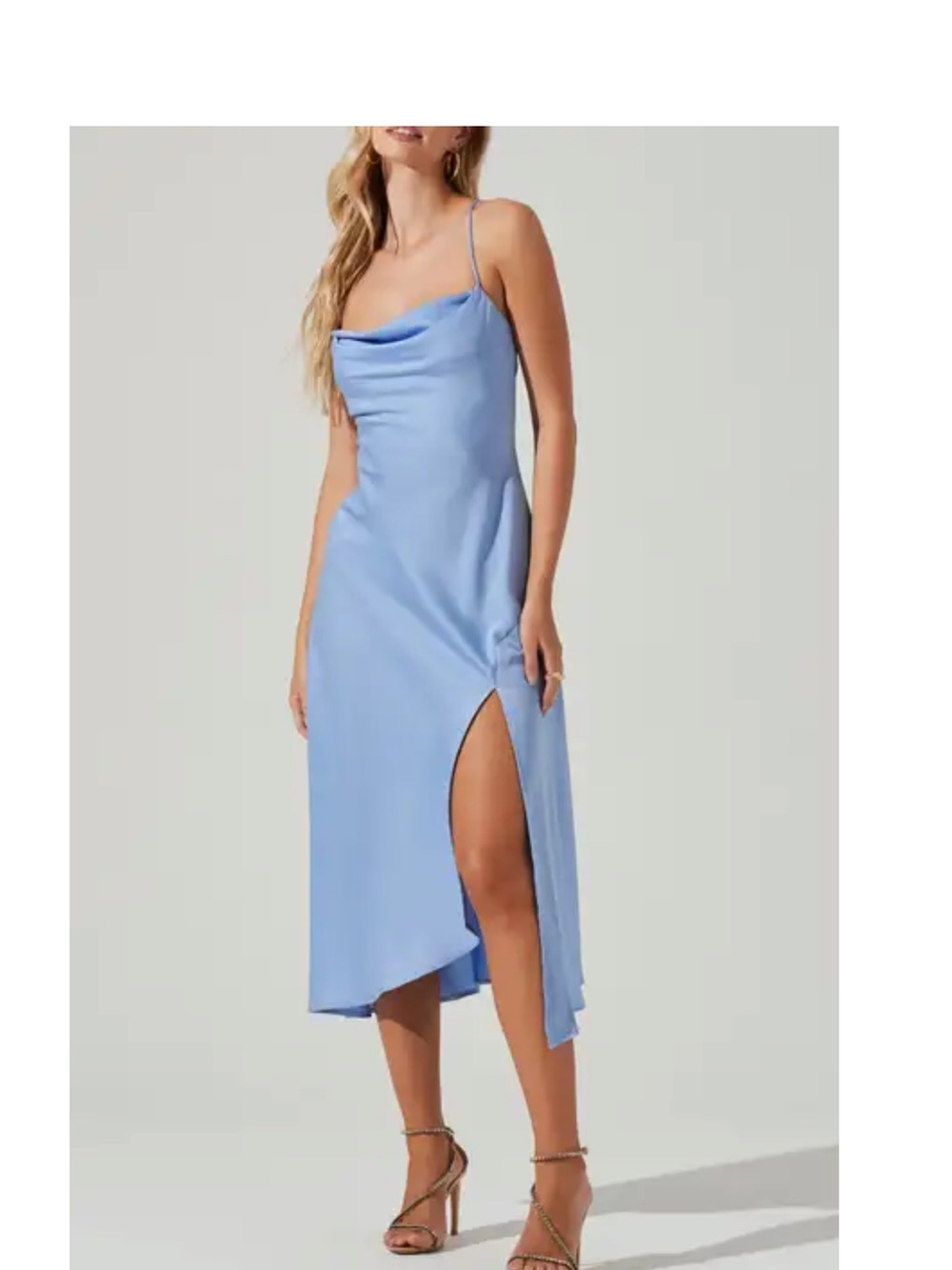 Astr Periwinkle Cowl Midi Dress with High Slit